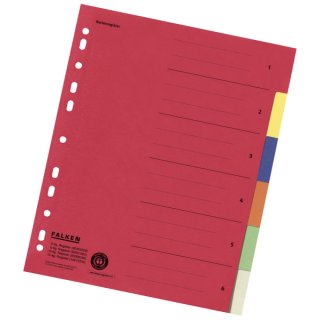 Zahlenregister - 1-6, Karton farbig, A4, 6 Farben, gelocht mit Orgadruck