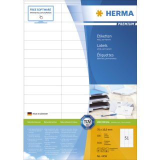 4459 Etiketten Premium A4, weiß 70x16,9 mm Papier matt 5100 St.